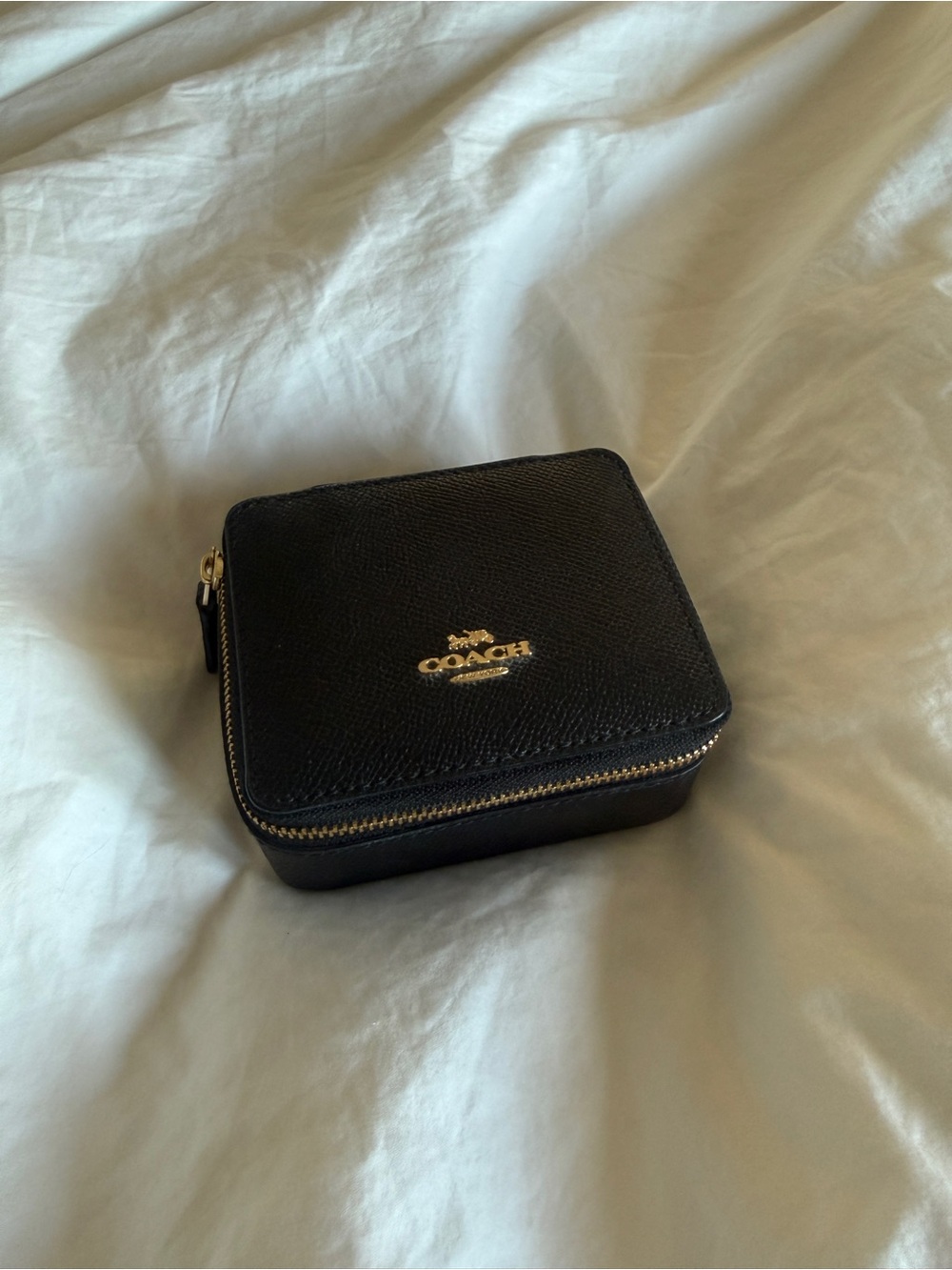 Coach Black Pebbled Leather Zip Jewelry Case